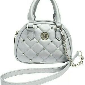 NWT BADGLEY MISCHKA Crossbody Dome Metallic Grey with Silver Studs